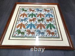 Vintage Native American Bead Art Framed & Matted Horses 16 X 16