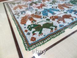 Vintage Native American Bead Art Framed & Matted Horses 16 X 16