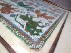 Vintage Native American Bead Art Framed & Matted Horses 16 X 16