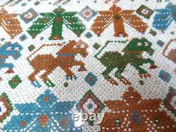 Vintage Native American Bead Art Framed & Matted Horses 16 X 16