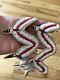 Vintage Native American Beaded Buckskin, Zig Zag Feather Tabs, 2 Strips 25 each