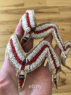 Vintage Native American Beaded Buckskin, Zig Zag Feather Tabs, 2 Strips 25 each