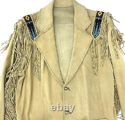 Vintage Native American Beaded Deerskin Jacket Fringe Tooth Claw Button Handmade