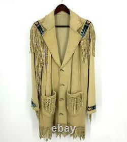 Vintage Native American Beaded Deerskin Jacket Fringe Tooth Claw Button Handmade