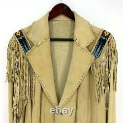 Vintage Native American Beaded Deerskin Jacket Fringe Tooth Claw Button Handmade