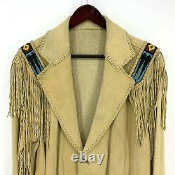 Vintage Native American Beaded Deerskin Jacket Fringe Tooth Claw Button Handmade