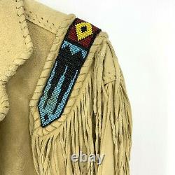 Vintage Native American Beaded Deerskin Jacket Fringe Tooth Claw Button Handmade