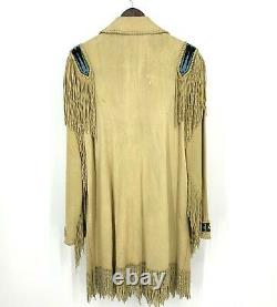 Vintage Native American Beaded Deerskin Jacket Fringe Tooth Claw Button Handmade