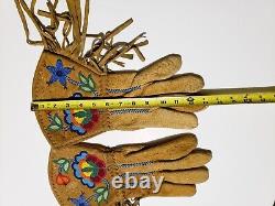 Vintage Native American Beaded Hide Gauntlet Gloves