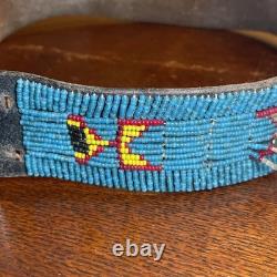 Vintage Native American Beaded Leather Belt 35