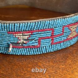 Vintage Native American Beaded Leather Belt 35