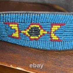 Vintage Native American Beaded Leather Belt 35