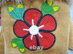 -$$$$, Vintage Native American Beaded Leather Fringe & Fur Trim Gauntlet Gloves