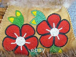 -$$$$, Vintage Native American Beaded Leather Fringe & Fur Trim Gauntlet Gloves