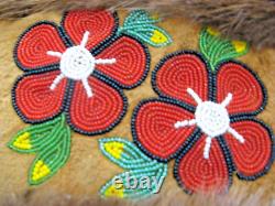 -$$$$, Vintage Native American Beaded Leather Fringe & Fur Trim Gauntlet Gloves