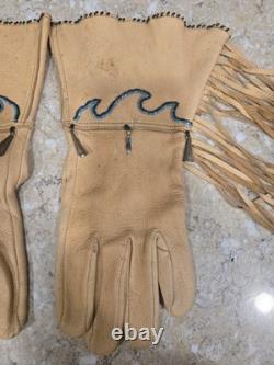 Vintage Native American Beaded Leather Gauntlet Style Gloves