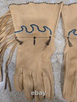 Vintage Native American Beaded Leather Gauntlet Style Gloves