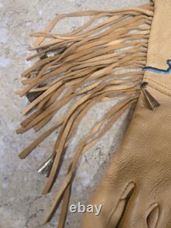 Vintage Native American Beaded Leather Gauntlet Style Gloves