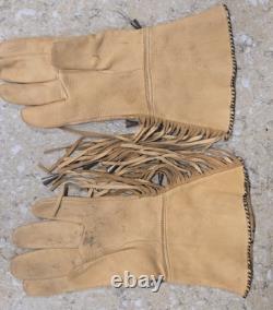 Vintage Native American Beaded Leather Gauntlet Style Gloves