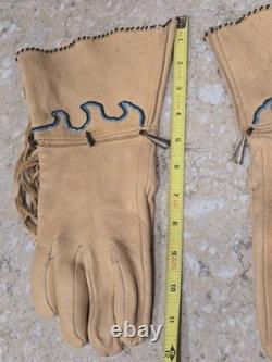 Vintage Native American Beaded Leather Gauntlet Style Gloves