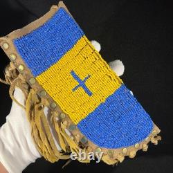 Vintage Native American Beaded Leather Knife Sheath 9.25 with Brass & Bell