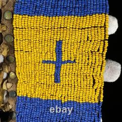 Vintage Native American Beaded Leather Knife Sheath 9.25 with Brass & Bell