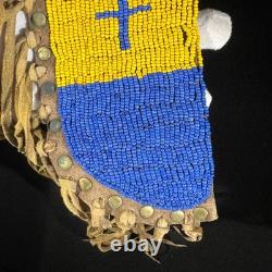 Vintage Native American Beaded Leather Knife Sheath 9.25 with Brass & Bell