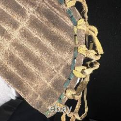 Vintage Native American Beaded Leather Knife Sheath 9.25 with Brass & Bell