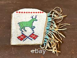 Vintage Native American Beaded Leather Pictorial Flat Bag Pouch Moose Design