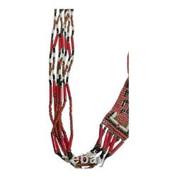 Vintage Native American Beaded Necklace Geometric Navajo Rug Design