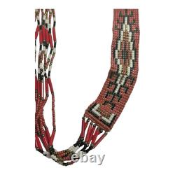 Vintage Native American Beaded Necklace Geometric Navajo Rug Design