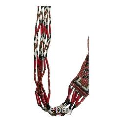 Vintage Native American Beaded Necklace with Navajo Rug Pattern