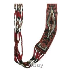 Vintage Native American Beaded Necklace with Navajo Rug Pattern