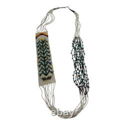 Vintage Native American Beaded Necklace with Navajo Rug Pattern with Sterling Tips