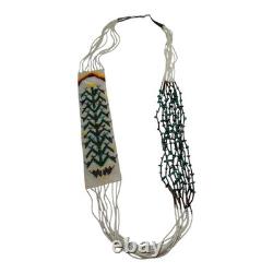 Vintage Native American Beaded Necklace with Navajo Rug Pattern with Sterling Tips
