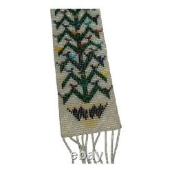 Vintage Native American Beaded Necklace with Navajo Rug Pattern with Sterling Tips