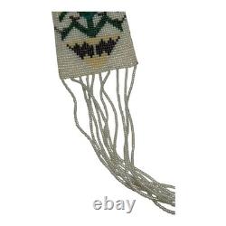 Vintage Native American Beaded Necklace with Navajo Rug Pattern with Sterling Tips