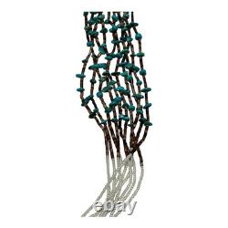 Vintage Native American Beaded Necklace with Navajo Rug Pattern with Sterling Tips