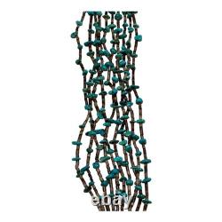 Vintage Native American Beaded Necklace with Navajo Rug Pattern with Sterling Tips