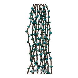 Vintage Native American Beaded Necklace with Navajo Rug Pattern with Sterling Tips