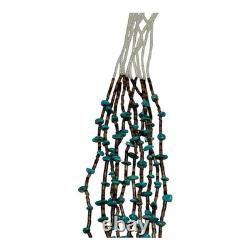 Vintage Native American Beaded Necklace with Navajo Rug Pattern with Sterling Tips