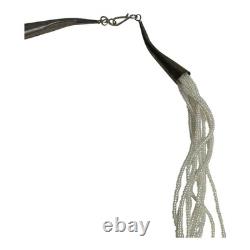 Vintage Native American Beaded Necklace with Navajo Rug Pattern with Sterling Tips