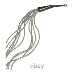 Vintage Native American Beaded Necklace with Navajo Rug Pattern with Sterling Tips