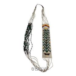 Vintage Native American Beaded Necklace with Navajo Rug Pattern with Sterling Tips