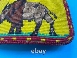 Vintage Native American Beaded Pictorial Belt Buckle Bison Buffalo Plains