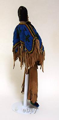 Vintage Native American Beaded Suede Doll Horsehair Ponytail Felt Moccasins