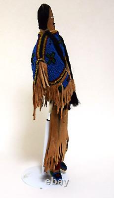 Vintage Native American Beaded Suede Doll Horsehair Ponytail Felt Moccasins