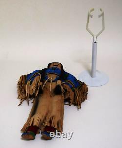 Vintage Native American Beaded Suede Doll Horsehair Ponytail Felt Moccasins