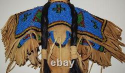 Vintage Native American Beaded Suede Doll Horsehair Ponytail Felt Moccasins