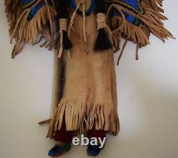 Vintage Native American Beaded Suede Doll Horsehair Ponytail Felt Moccasins